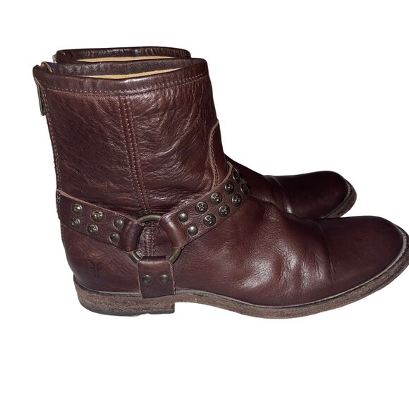 Fyre Womens Boots Size 9 Brown Phillip Harness Studded Ankle Leather Casual - Picture 8 of 15